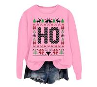 Generisch Felpa invernale da donna con design natalizio e comodo scollo rotondo per una moda casual alla moda nella stagione fredda, Colore: rosa., XXL