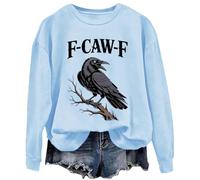 Generisch Felpa lunga da donna a maniche lunghe, senza stile da donna, con motivo uccellino nero, Azzurro, L