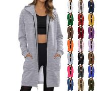 Generisch Felpa lunga da donna con cappuccio, con cappuccio, con cerniera, 2025, per autunno e inverno, per le mezze stagioni, con cerniera, oversize, in tinta unita, per lo sport, Gn1, L