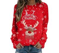 Generisch Felpa maglione 2026 girocollo con stampa cervo, top streetwear alla moda a maniche lunghe per il tempo libero, Rosso anguria., L