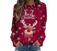 Generisch Felpa maglione 2026 girocollo con stampa cervo, top streetwear alla moda a maniche lunghe per il tempo libero, Colore: rosso, S