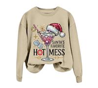 Generisch Felpa natalizia con scollo rotondo e stampa "Santa's Favorite" da donna, cachi, L