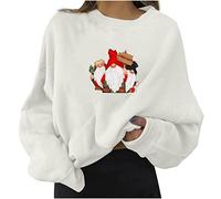 Generisch Felpa natalizia da donna, con design grafico, casual, girocollo, per il tempo libero, leggera, in condizioni di freddo, bianco, M