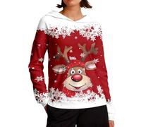 Generisch Felpa natalizia da donna con simpatica renna - Felpa con cappuccio con stampa a fiocchi di neve | Maglione festivo per il periodo invernale, Stil_r07 rosso, XL