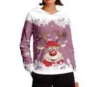 Generisch Felpa natalizia da donna con simpatica renna - Felpa con cappuccio con stampa a fiocchi di neve | Maglione festivo per il periodo invernale, Stil_r06 rosa, XXL