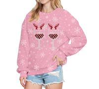 Generisch Felpa natalizia da donna dal design festivo come maglione casual con scollo rotondo per una moda casual, Colore: rosa., 4XL