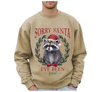 Generisch Felpa natalizia da uomo con motivo leopardato selvatico, taglie forti, senza cappuccio, felpe alla moda con logo per le vacanze, abbigliamento, top, pullover per adolescenti, cachi, L