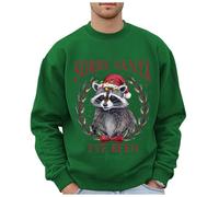 Generisch Felpa natalizia da uomo con motivo leopardato selvatico, taglie forti, senza cappuccio, felpe alla moda con logo per le vacanze, abbigliamento, top, pullover per adolescenti, verde, L