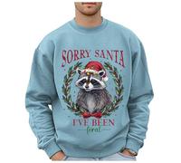 Generisch Felpa natalizia da uomo con motivo leopardato selvatico, taglie forti, senza cappuccio, felpe alla moda con logo per le vacanze, abbigliamento, top, pullover per adolescenti, Azzurro, L