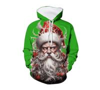 Generisch Felpa natalizia da uomo con stampa 3D Santa Design per sport all'aria aperta, attività casual, verde, M