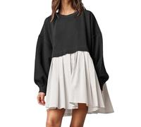 Generisch Felpa oversize da donna con maniche lunghe e scollo rotondo per un look rilassato tutti i giorni come top versatile con design mini vestito, Nero , 4XL