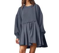 Generisch Felpa oversize da donna con maniche lunghe e scollo rotondo per un look rilassato tutti i giorni come top versatile con design mini vestito, grigio., 4XL