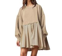 Generisch Felpa oversize da donna con maniche lunghe e scollo rotondo per un look rilassato tutti i giorni come top versatile con design mini vestito, cachi, XXL
