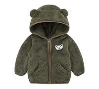 Generisch Felpa per bambini ragazzi Neonato bambina bambino giacca orecchie di orso con cappuccio capispalla con cerniera caldo pile cappotto invernale mago, verde militare, 18-24 Monate