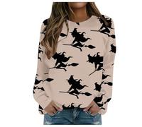 Generisch Felpa per Halloween, casual, casual, senza cappello, girocollo, normale, senza spalline, maniche lunghe, con cappuccio leggero, con stampa, cachi, M