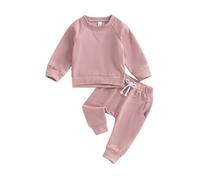 Generisch Felpa per ragazzi e bambine, in tinta unita, a maniche lunghe, con maglione, set da 2 pezzi, per l'inverno, per ragazzi e dinosauri, Colore: rosa., 2-3 Anni