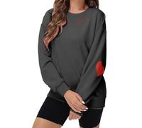 Generisch Felpa San Valentino Donna Maglione Stampa Cuore Grafica Dolce Manica Lunga Girocollo Maglia Casual Maglione Donna Anziani, grigio., M