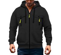 Generisch Felpa sportiva con cappuccio da uomo, con cerniera e più tasche, ideale per l'autunno e l'inverno, tinta unita, con tasca, Nero , 3XL