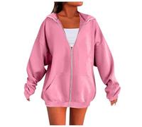 Generisch Felpa sportiva da donna, con cappuccio, felpa college, felpa con cappuccio, con chiusura lampo, felpa con cappuccio, casual, a maniche lunghe, Colore: rosa., M