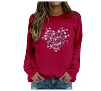 Generisch Felpa sportiva da donna, San Valentino, casual, con scollo rotondo, a maniche lunghe, per il tempo libero, con design moderno, Colore: rosso, XL