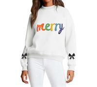 Generisch Felpa stampata da donna con scollo rotondo, maniche lunghe dal taglio ampio per una morbidezza, bianco, XL