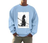 Generisch Felpa unisex con motivo gatto samurai, maglione in stile guerriero giapponese, a maniche lunghe con stampa Katana per gli amanti dei gatti, Stil_u04 blu, XXL