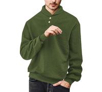 Generisch Felpe da uomo, maglione invernale a nido d'ape, a maniche lunghe, a 2 bottoni, camicia Henley, a maniche lunghe, con bottoni, per il tempo libero, maglione basic, polo Activewear, verde, M