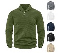 Generisch Felpe da uomo, maglione invernale a nido d'ape, a maniche lunghe, a 2 bottoni, Henley, camicia da uomo, a maniche lunghe, con bottoni, per il tempo libero, maglione, verde, XL