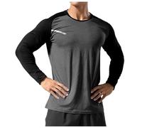 Generisch Felpe da uomo Raglan Contrast, maglietta ad asciugatura rapida, a maniche lunghe, collo rotondo, da jogging, leggera, sottile, vestibilità normale, per il tempo libero, grigio., L