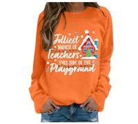 Generisch Felpe di Natale da donna casual top con disegno grafico dell'albero di Natale festivo, Colore: arancione., S