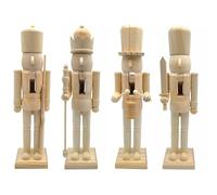 Generisch Figure in legno non verniciate da personalizzare da 40 cm, set da 4 pezzi, statuetta decorativa natalizia da dipingere, statuetta natalizia, soldato in legno, decorazione da tavolo fai da te
