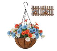 Generisch Fiori artificiali sospesi | Fiori artificiali nel cestino come decorazione per piante sospese, facile da pulire, decorazione primaverile, senza versare, per giardino, terrazza, balcone ed