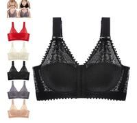 Generisch Fiteasy - Reggiseno con supporto completo anteriore con lacci, chiusura frontale, coppe massaggianti, copertura completa, senza fili, taglia da donna, taglie forti, Nero , 5XL