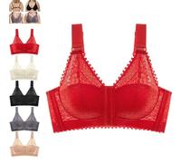 Generisch Fiteasy - Reggiseno con supporto completo anteriore con lacci, chiusura frontale, coppe massaggianti, copertura completa, senza fili, taglia da donna, taglie forti, Colore: rosso, 4XL