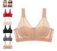 Generisch Fiteasy - Reggiseno con supporto completo anteriore con lacci, chiusura frontale, coppe massaggianti, copertura completa, senza fili, taglia da donna, taglie forti, beige, 4XL