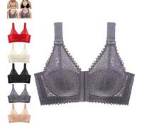 Generisch Fiteasy - Reggiseno con supporto completo anteriore con lacci, chiusura frontale, coppe massaggianti, copertura completa, senza fili, taglia da donna, taglie forti, grigio., M