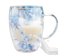 Generisch Flower Tea Cup - Bicchiere da caffè | Heat Resistant Cappuccino Latte Glasses | Coffee Mug Built-in Selected Dried Flowers for Family Friends Enamels butterfFly Flower Coffee Cup