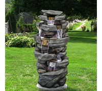 Generisch Fontana da giardino con illuminazione a LED, effetto pietra, 103 cm, resistente alle intemperie, con gioco d'acqua a 3 livelli, costruzione in poliresina antiruggine per terrazza ed esterni