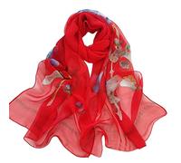 Generisch Foulard gioielli stampa leggera floreale sciarpa sciarpa scialle scialli sciarpe crema solare scialli e per la primavera sciarpa cashmere uomo nero, Colore: rosso, Taglia unica