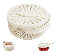 Generisch Fruit Fly Proof Bowl for Easy Cleaning, Stackable Fruit Fly Bowl with Wood Lid with Net Basket, 2 in 1 Drainer, Direct Rinsing of Fruits and Vegetables (White)