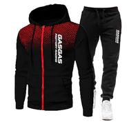 Generisch G.A.S-G.A.S-G.A.S - Felpa con cappuccio da uomo, a maniche lunghe, per attività all'aperto e casual, nero-rosso, XXL