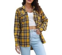 Generisch Giacca a maniche lunghe da donna da cucito plaid a maniche lunghe Cardigan Open Front The Breasted Coat, giallo., M
