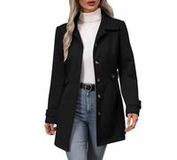 Generisch Giacca a vento da donna, aderente, monopetto, lunghezza media, elegante cappotto invernale, trench termico, spesso cappotto da donna, semplice cappotto nero con tasche, Nero , S