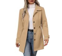 Generisch Giacca a vento da donna, aderente, monopetto, lunghezza media, elegante cappotto invernale, trench termico, spesso cappotto da donna, semplice cappotto nero con tasche, cachi, S