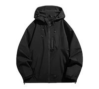 Generisch Giacca a vento da uomo con coulisse regolabile, cerniera a contrasto, diverse tasche divise, bordo inferiore elastico, escursioni in montagna, giorni di pioggia, weekend, Nero , XXL