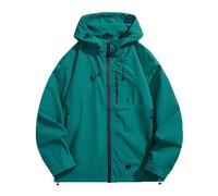 Generisch Giacca a vento da uomo con coulisse regolabile, cerniera a contrasto, diverse tasche divise, bordo inferiore elastico, escursioni in montagna, giorni di pioggia, weekend, verde, XXL