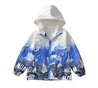 Generisch Giacca a vento per ragazzi con pullover stampato, impermeabile, leggera, per attività all'aperto, per giovani e per il freddo, Blu, 5-6 Anni