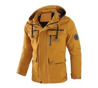Generisch Giacca a vento termica da uomo, per escursionismo, con cappuccio rimovibile con coulisse, tasche divise, motivo a quadretti, per campeggio, giorni di pioggia, antivento, invernale, parka