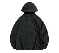 Generisch Giacca a vento unisex con cappuccio leggero con chiusura lampo - Giacca impermeabile per lo sport e il tempo libero | Giacca funzionale con cappuccio regolabile, Stil_k01 nero, S