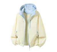 Generisch Giacca abbinata per uomo e donna, adatta per la primavera e l'inverno, con cappuccio, resistente alle intemperie, stile casual, cappotti da donna con pelliccia, Giallo chiaro, M